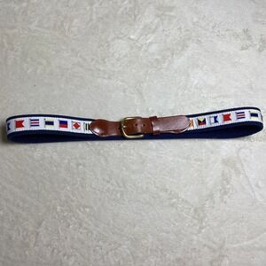 Leather Man Ltd Mens Nautical Signal Flag Belt Navy Canvas Leather Brass Size 36